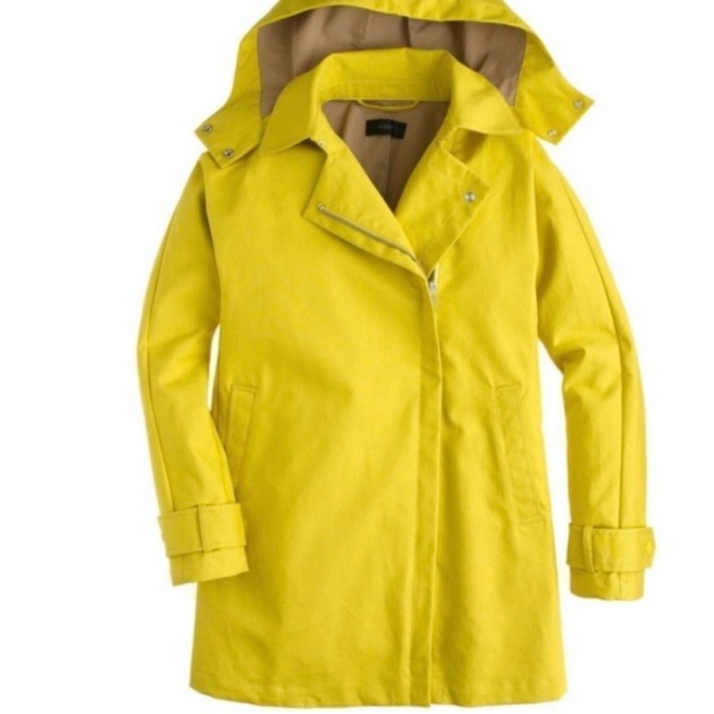 JCREW Swing Trench Coat/Hooded Rain Jacket B8412, Yellow, Size XS, Like New!